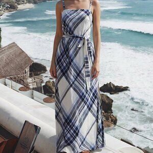 Splendid Annalise Blue Black Plaid Maxi Dress | Women's Size Medium | NWT